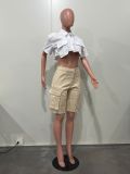 Women Spring Summer Ripped Cargo Pocket Denim Shorts