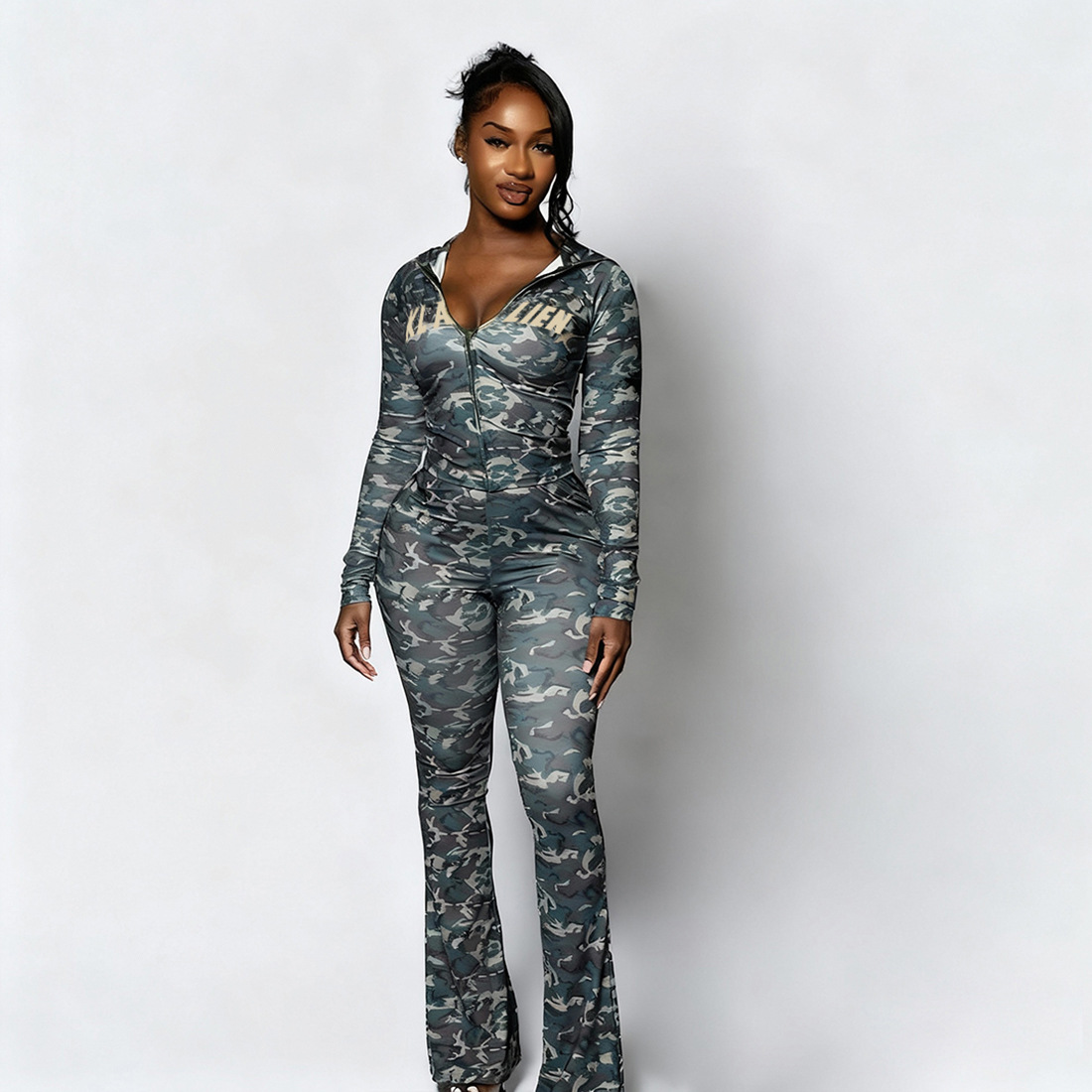 Women Autumn/Winter Hooded Leopard Print Letter Print Long-Sleeve Top and Pants Two-Piece Set