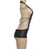 Women Autumn/Winter Sexy V Neck Backless Halter Neck Solid Jumpsuit