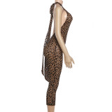 Women Autumn Printed Sleeveless Backless Jumpsuit