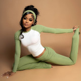 Women Autumn/Winter Christmas Long-Sleeve Round Neck T-Shirt and Color-Blocked Pants Two-Piece Set