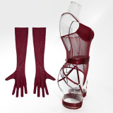 Women Sexy Halter Leg Ring Bodysuit Mesh See-Through Underwire Lingerie