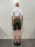 Women Spring Summer Ripped Cargo Pocket Denim Shorts