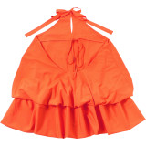 Women Autumn Sleeveless Halter Neck Tie-Up Backless Dress