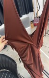 Women's Autumn Deep V-Neck Holidays Flounce Hem A-Line Halter Neck Bodycon Dress