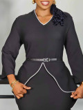 Women Winter Ruffled Long-Sleeve Elegant Dress