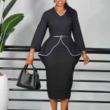 Women Winter Ruffled Long-Sleeve Elegant Dress
