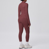 Seamless Solid Color Tight-Fitting High-Stretch Zip-Front Jogger Leggings Set