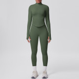 Seamless Solid Color Tight-Fitting High-Stretch Zip-Front Jogger Leggings Set