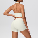 Solid Color Tight-Fitting Halter Neck Tank Shorts Yoga Set