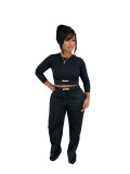 Women Autumn/Winter Casual Solid Top and Pant Two-Piece Set