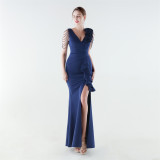 Plus Size Women Beaded and Floral One-Shoulder Ruffled Mermaid Evening Dress