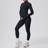 Seamless Solid Color Tight-Fitting High-Stretch Zip-Front Jogger Leggings Set