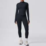 Seamless Solid Color Tight-Fitting High-Stretch Zip-Front Jogger Leggings Set
