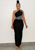 Chic Beaded Floral Slash Shoulder Sleeveless Bodycon Evening Dress