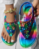 Women Multi-Color Floral Flip-Flop Elastic Sandals