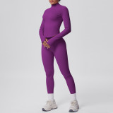 Seamless Solid Color Tight-Fitting High-Stretch Zip-Front Jogger Leggings Set