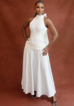 Women Spring Lace-Up Solid Maxi Dress