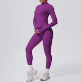 Seamless Solid Color Tight-Fitting High-Stretch Zip-Front Jogger Leggings Set