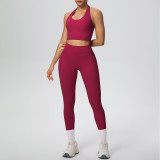 Solid Color Halter Neck Cropped Tank Pants Yoga Set
