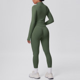 Seamless Solid Color Tight-Fitting High-Stretch Zip-Front Jogger Leggings Set