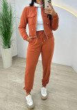 Women Casual Hooded Pocket Zipper Top + Lace-Up Jogger Pants Two-Piece Set