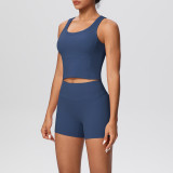 Solid Color Tank and Shorts Yoga Set