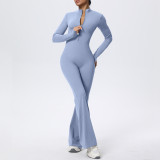 Zip-Front Tight-Fitting Long Sleeve Yoga Jumpsuit