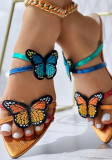 Women Pointed Toe Double Butterfly Chunky Heel Sandals
