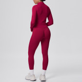 Seamless Solid Color Tight-Fitting High-Stretch Zip-Front Jogger Leggings Set
