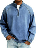 Men's Retro Zip-Front Stand Collar Long Sleeve T-Shirt