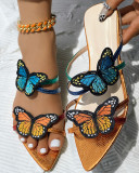 Women Pointed Toe Double Butterfly Chunky Heel Sandals