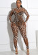 Women Sexy Mesh Leopard Print Jumpsuit
