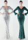 Plus Size Women Sequined Furry Formal Party Evening Dress