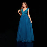 Spring Blue Chiffon Princess Wedding Ball Gown