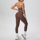 Solid Color Halter Neck Cropped Tank Pants Yoga Set