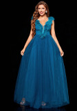 Spring Blue Chiffon Princess Wedding Ball Gown