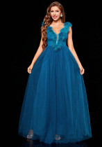 Spring Blue Chiffon Princess Wedding Ball Gown
