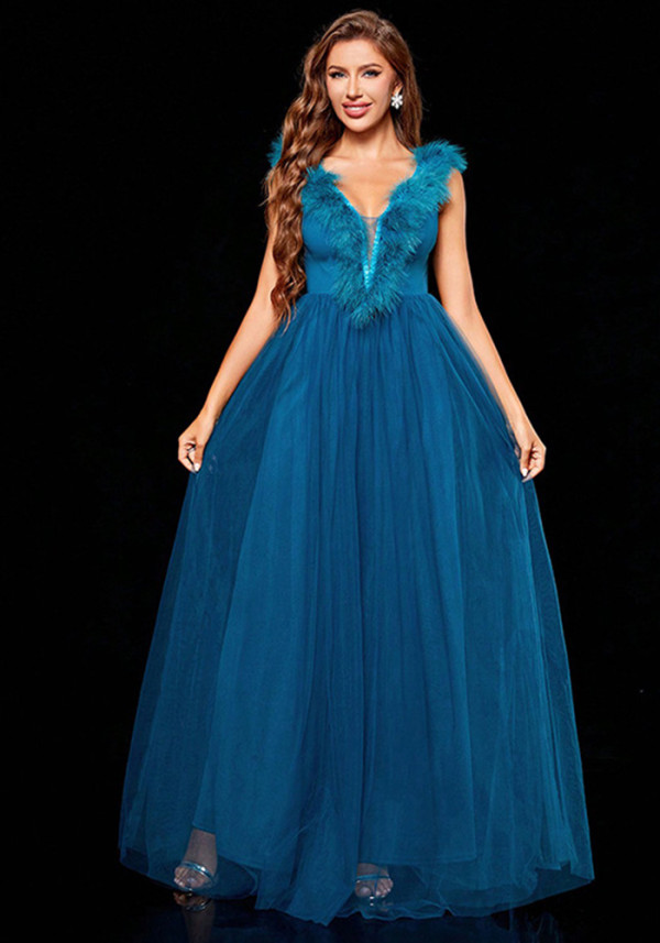 Spring Blue Chiffon Princess Wedding Ball Gown