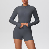 Solid Color Crop Jacket and Shorts Tight-Fitting Yoga Set