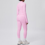 Seamless Solid Color Tight-Fitting High-Stretch Zip-Front Jogger Leggings Set