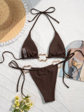 Women Solid Two-Piece Bikini Swimsuit