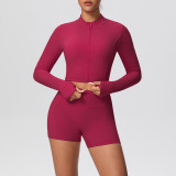 Solid Color Crop Jacket and Shorts Tight-Fitting Yoga Set