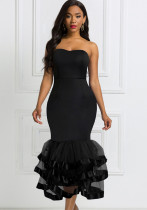 Women Sexy Strapless Irregular Mermaid Evening Dress