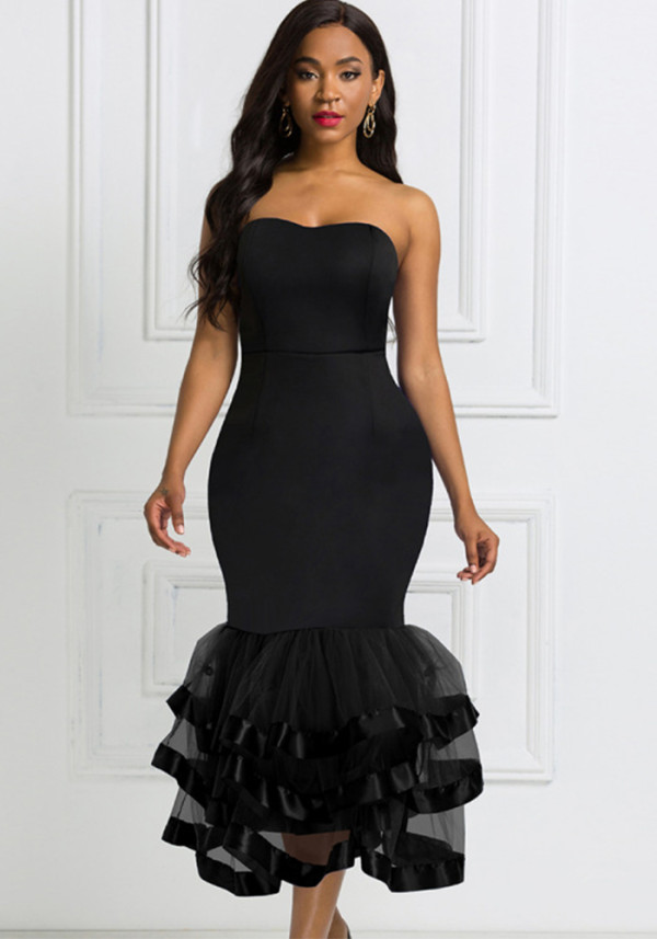 Women Sexy Strapless Irregular Mermaid Evening Dress