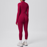 Seamless Solid Color Tight-Fitting High-Stretch Zip-Front Jogger Leggings Set