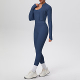 Tight-Fitting Drawstring Halter Neck Tank and Jogger Three-Piece Set