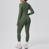 Seamless Solid Color Tight-Fitting High-Stretch Zip-Front Jogger Leggings Set