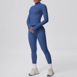 Seamless Solid Color Tight-Fitting High-Stretch Zip-Front Jogger Leggings Set