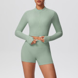 Solid Color Crop Jacket and Shorts Tight-Fitting Yoga Set